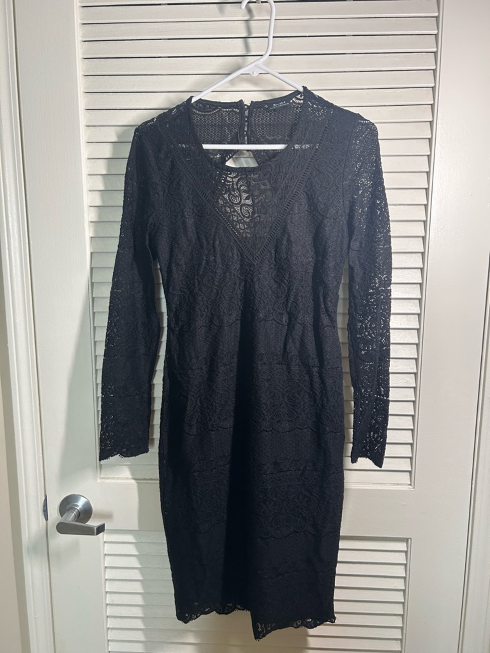 Bardot Black Lace Long Sleeve V-Neck Dress Open Back